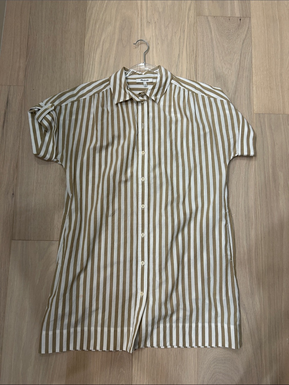 MADEWELL | Striped Short-Sleeve Button-Up Shirt Dress - White & Tan